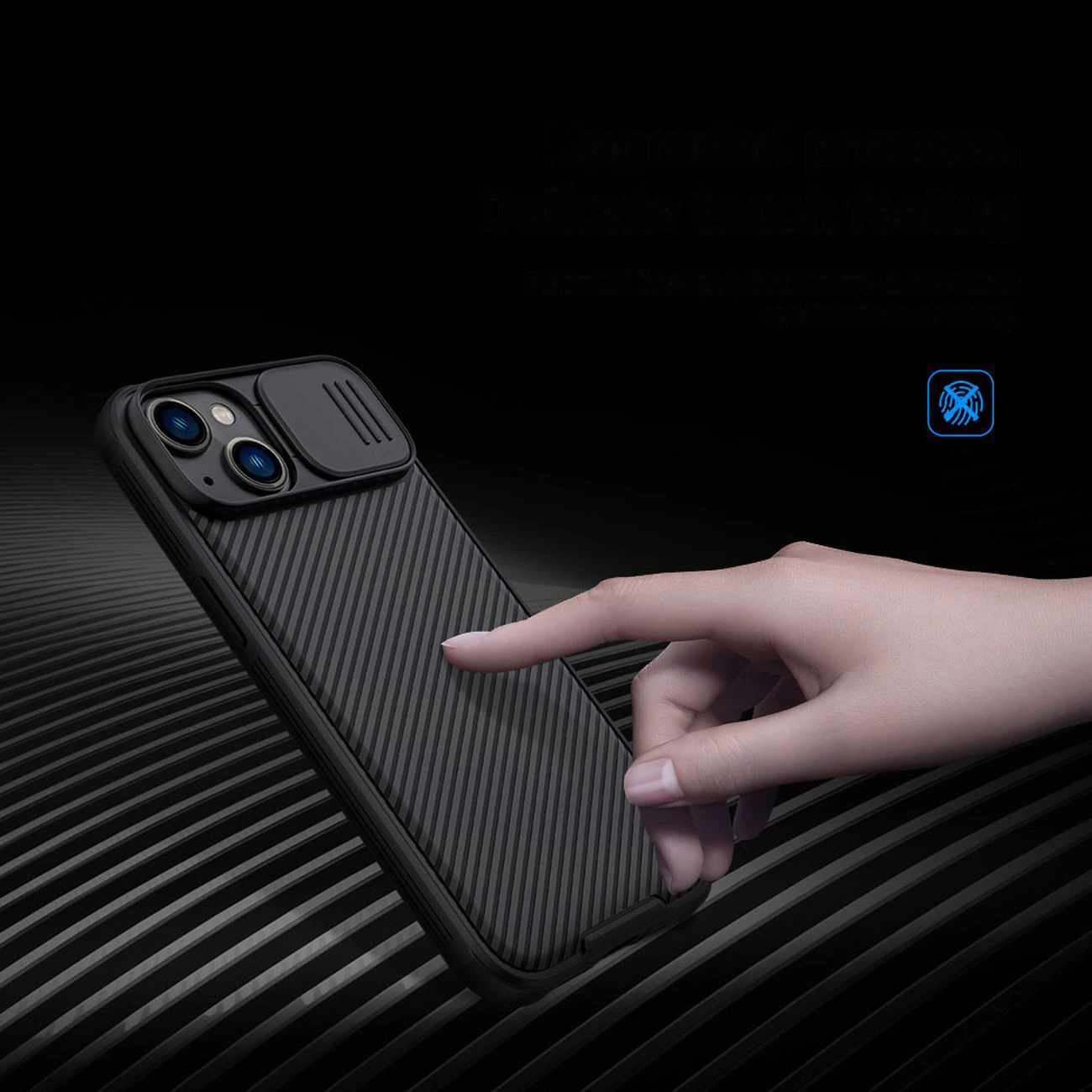 Mbështjellës Nillkin CamShield Pro për iPhone 14 Plus, me kapak kamere, Kaltër