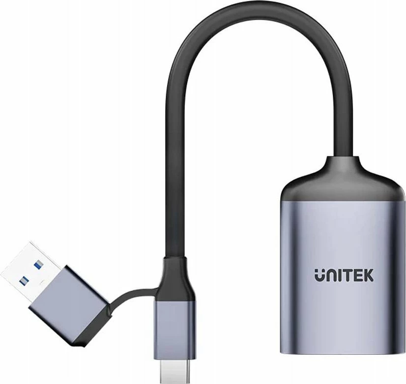 Lexues kartelash Unitek SD4.0/Micro SD4.0 2-në-1, USB-C/USB-A, deri 321 MB/s, gri