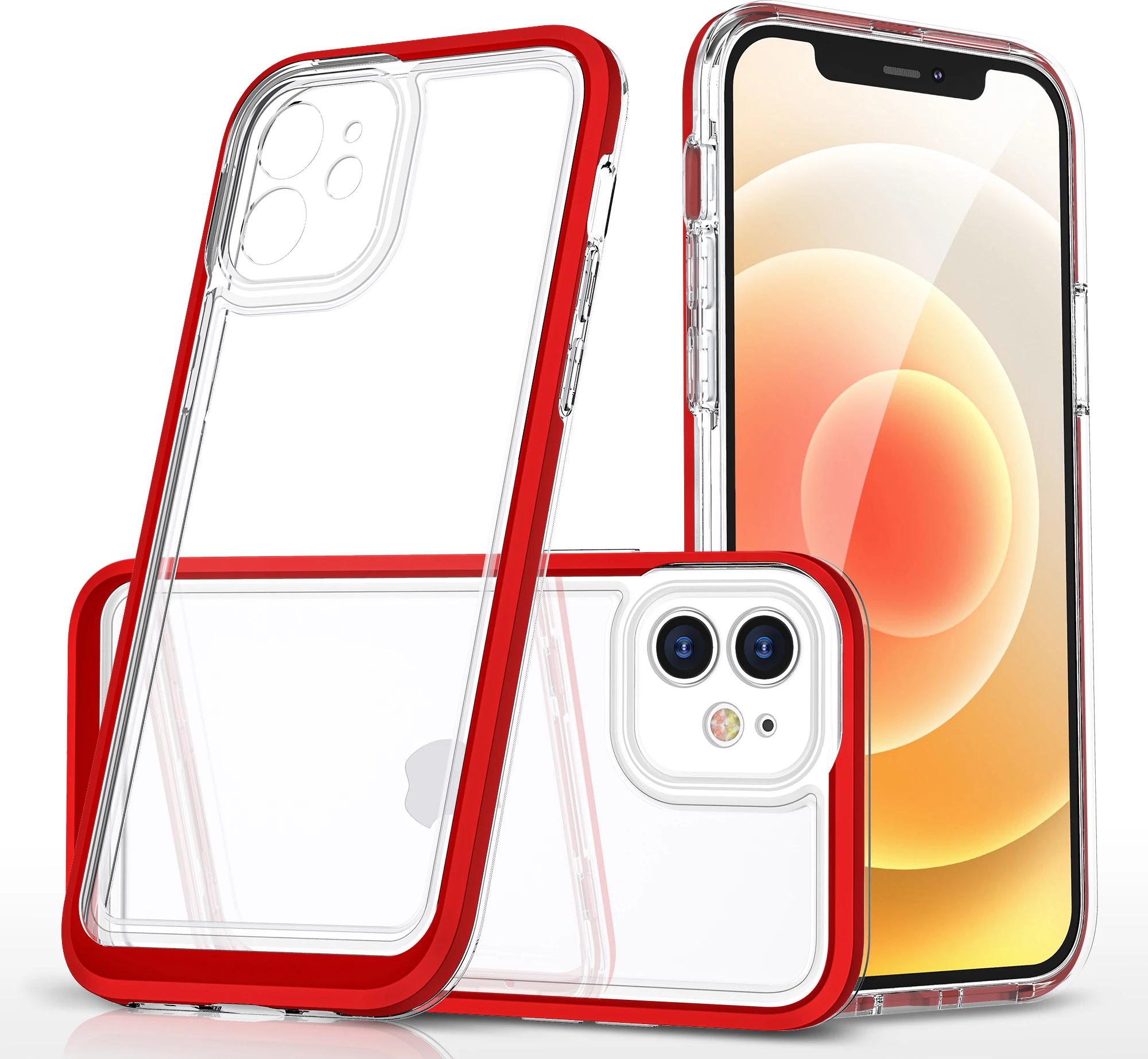 Mbështjellës Hurtel Hybrid Armor Clear 3in1 për iPhone 12, Transparent/Kuqe