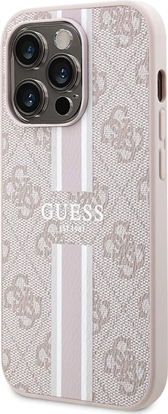 Mbështjellës Guess 4G Printed Stripes MagSafe për iPhone 15 Pro, Rozë