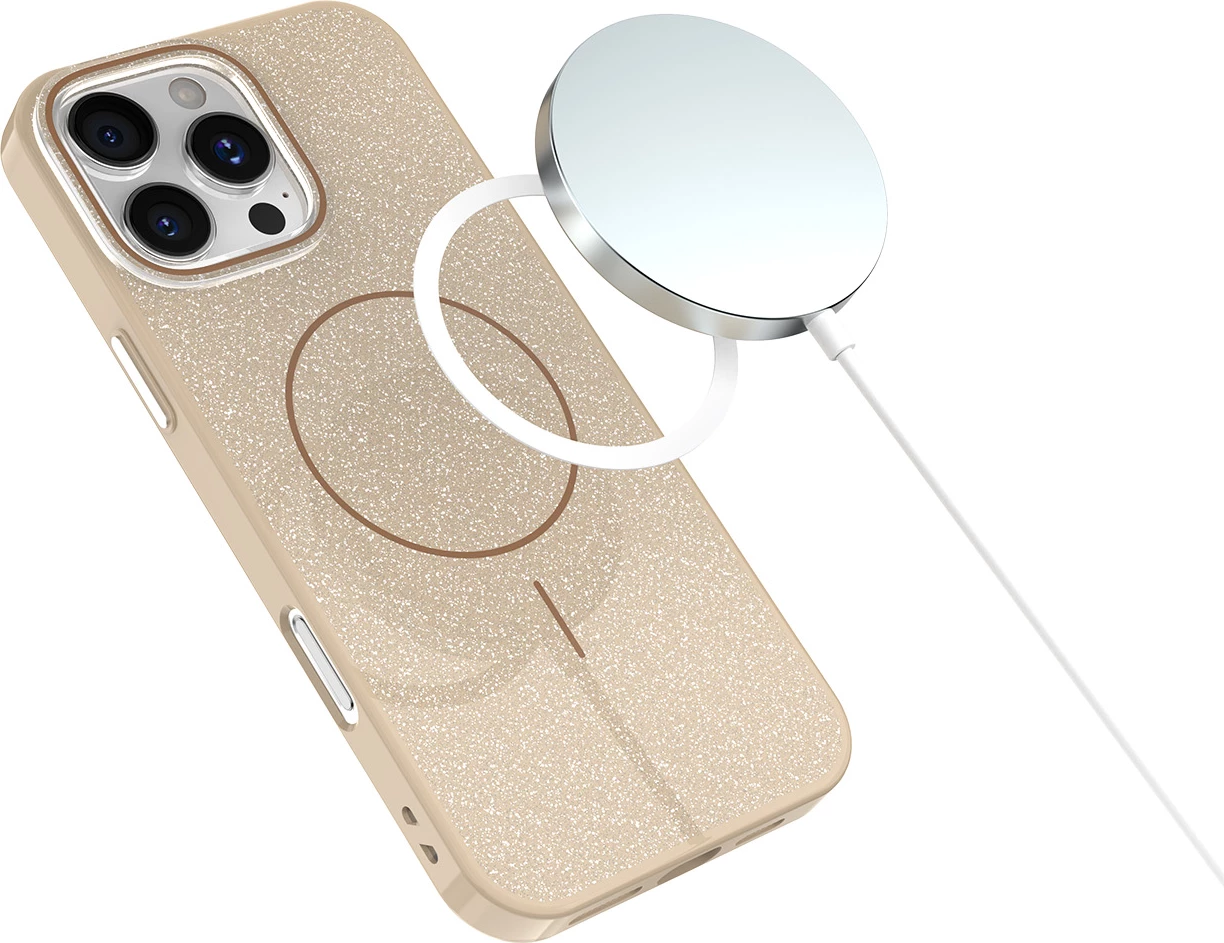 Mbështjellës ONASI Glitter Thin Mag 24086 MagSafe për iPhone 17 Pro, 2 mm, bezhë