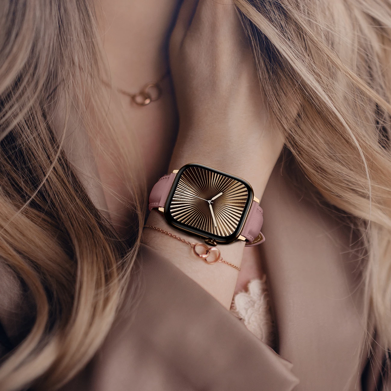 Rrip lëkure për Apple Watch AmazingThing Class Band, 45/46/49 mm, Rozë