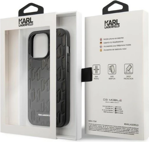 Mbështjellës Karl Lagerfeld KLHCP13XMNMP1K për iPhone 13 Pro Max 6.7", Monogram Plaque, i zi