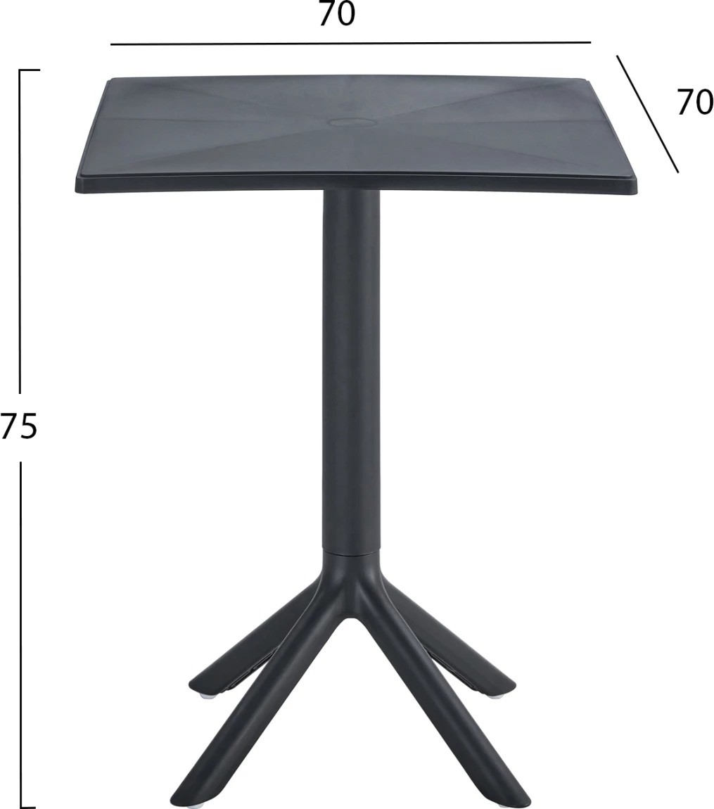 Tavolinë katrore polipropileni TERRIN FH6125.12 e zezë 70x70x75H cm