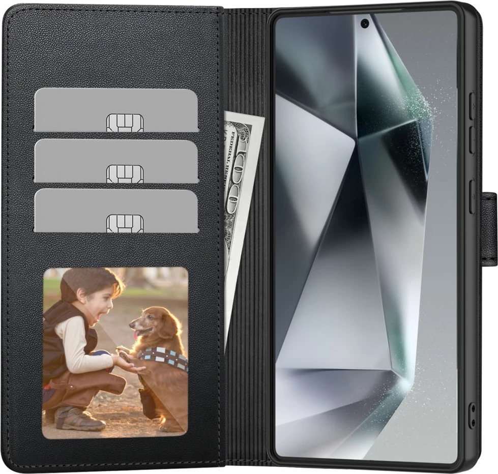 Mbështjellës Tech-Protect Wallet për Samsung Galaxy S25, eko-lëkurë, i zi