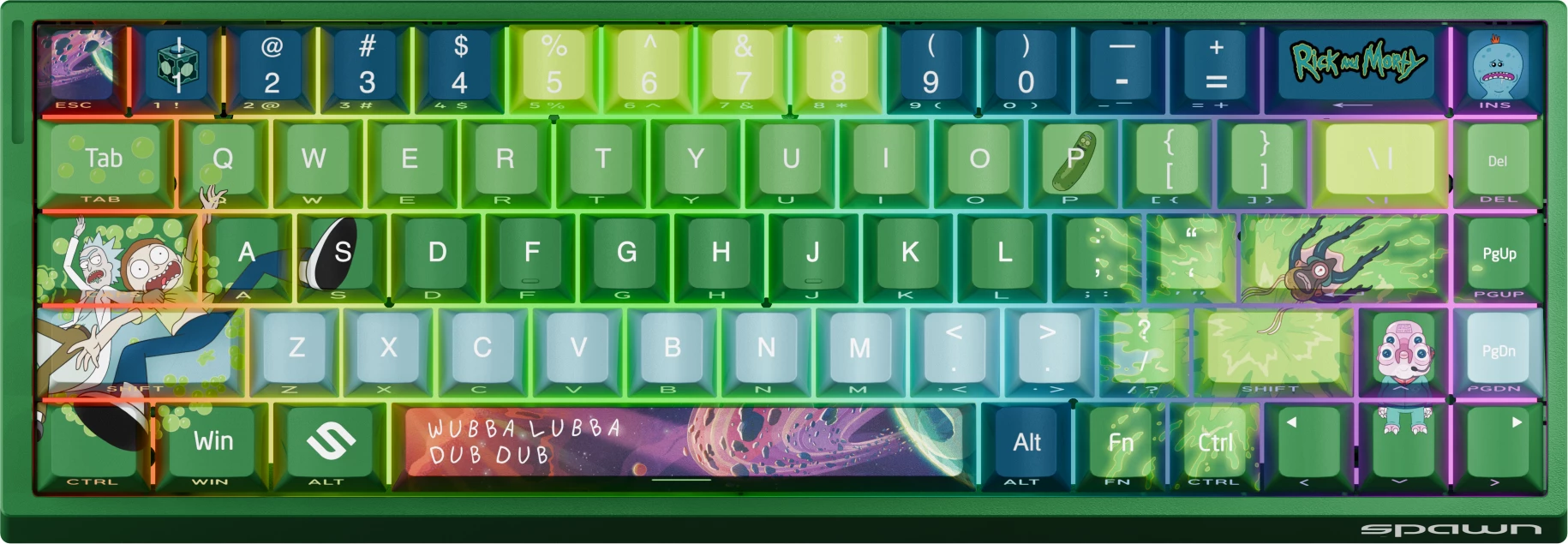 Tastierë gaming mekanike Spawn Rick and Morty, 68 taste, RGB, USB-C, anti-ghosting, shumëngjyrëshe