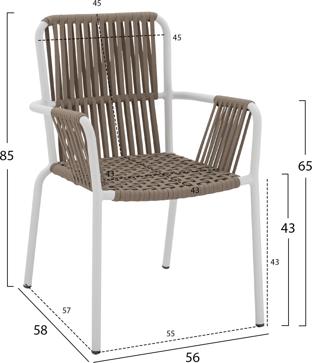 Karrige alumini e bardhë me litar të gjerë kapuçino FH5784.01 56x58x85 cm