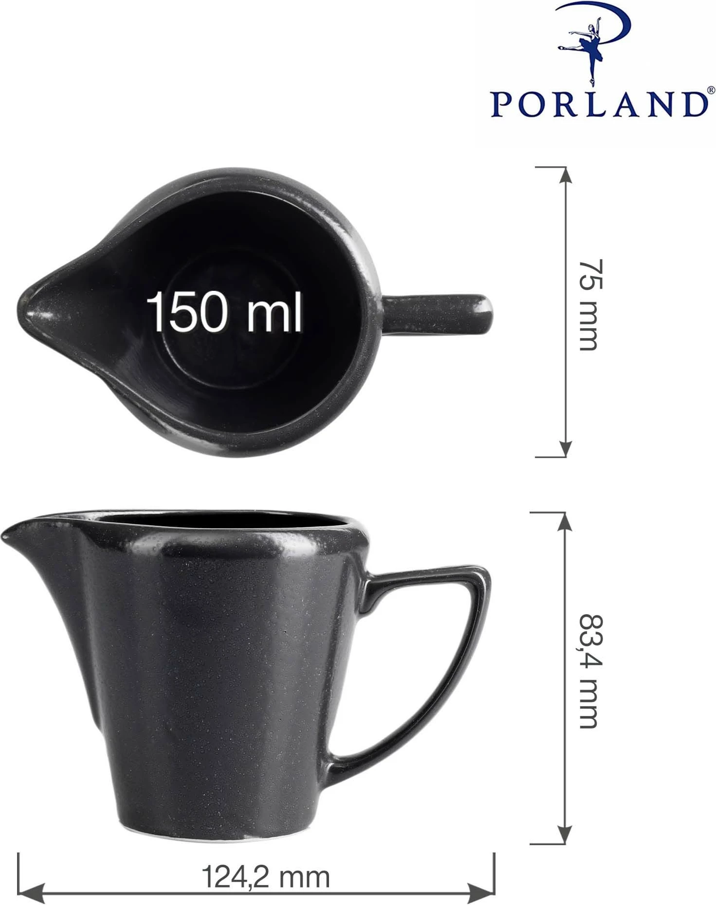 Kremiere porcelani Porland Seasons Coal 150 ml, e zezë, set 6 copë