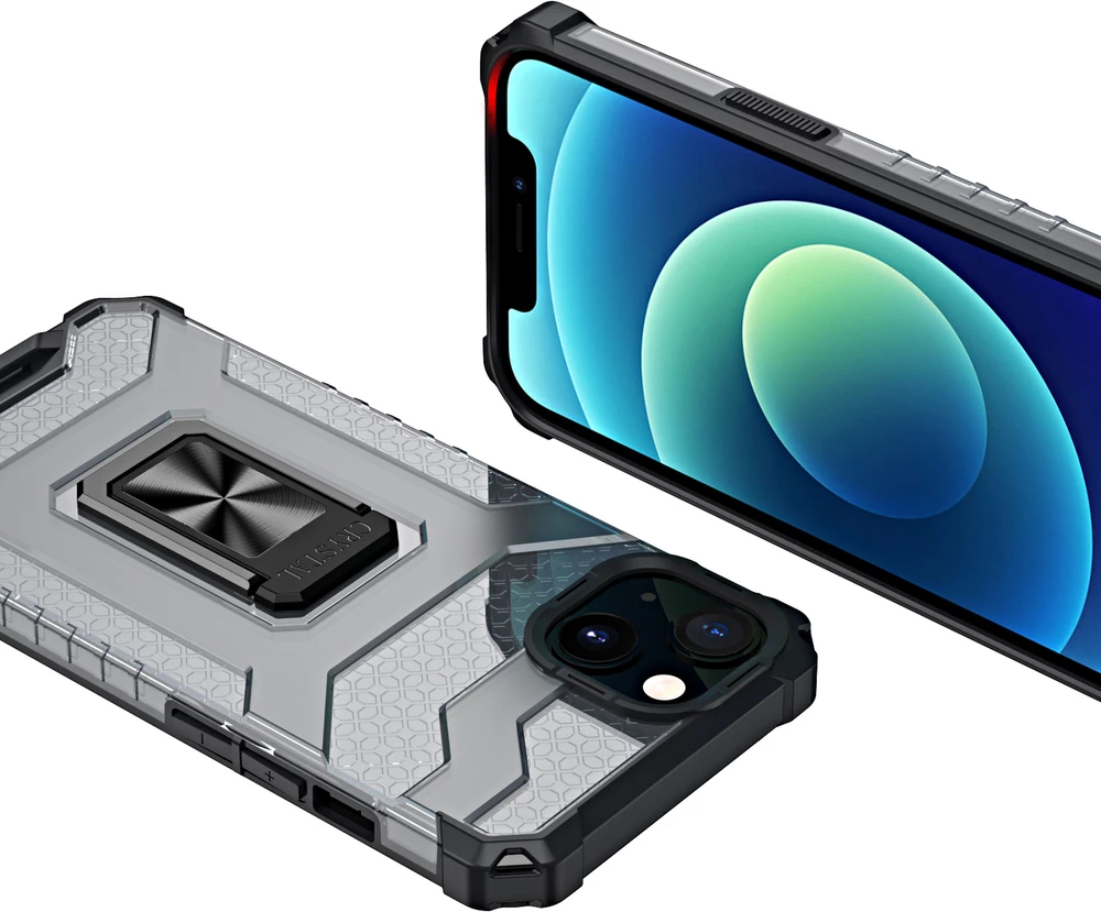 Mbështjellës Hurtel Crystal Ring Case për iPhone 13 mini, me mbajtëse, i zi