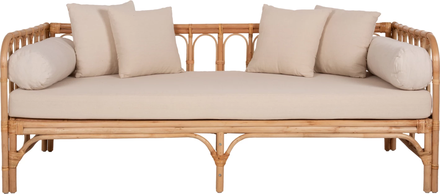 Krevati-divan LIGNANO FH9660 rattan natyral me jastëkë bezhë 200x100x75H cm