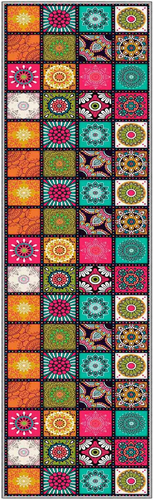 Qilim Conceptum Hypnose, 80x250cm, Wooylk0089, ngjyra të bardhë, portokalli, gjelbër, e verdhë, fuchsia