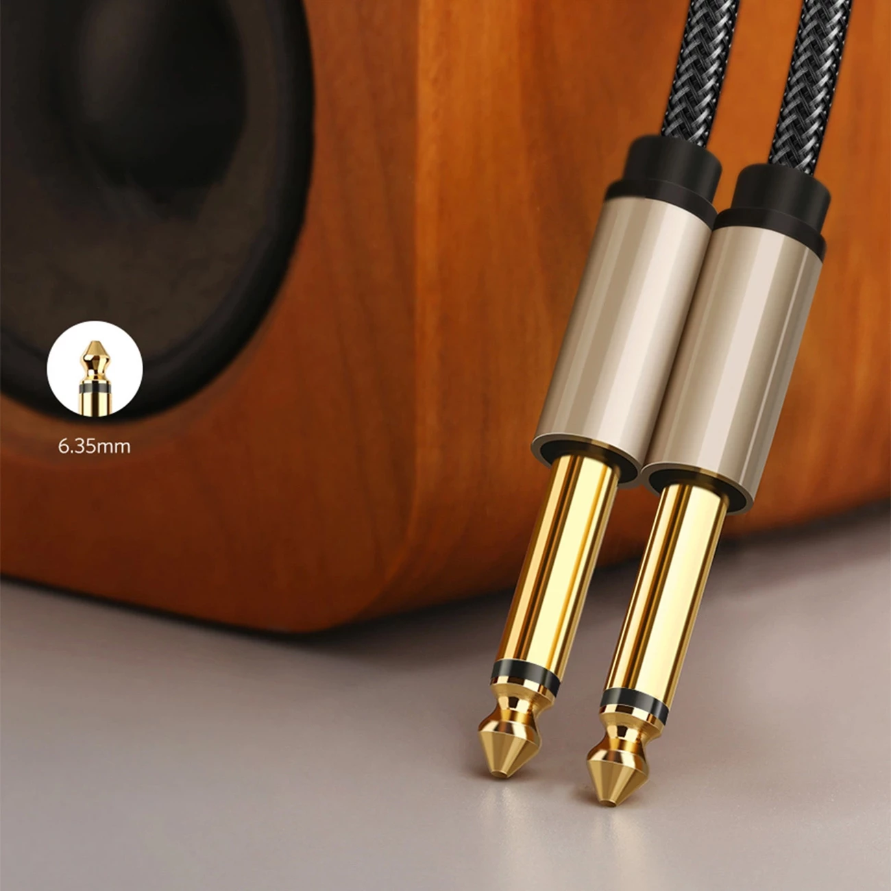Kabllo audio mono TS Ugreen AV128 10636, 6.35mm jack në 6.35mm jack, 1m, Gri