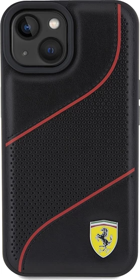 Mbështjellës Ferrari Perforated Waves Metal Logo për iPhone 15/14/13, e zezë