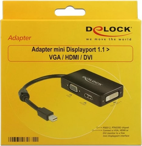 Adapter DisplayPort Mini DeLOCK 0.16m, VGA + HDMI + DVI, i zi