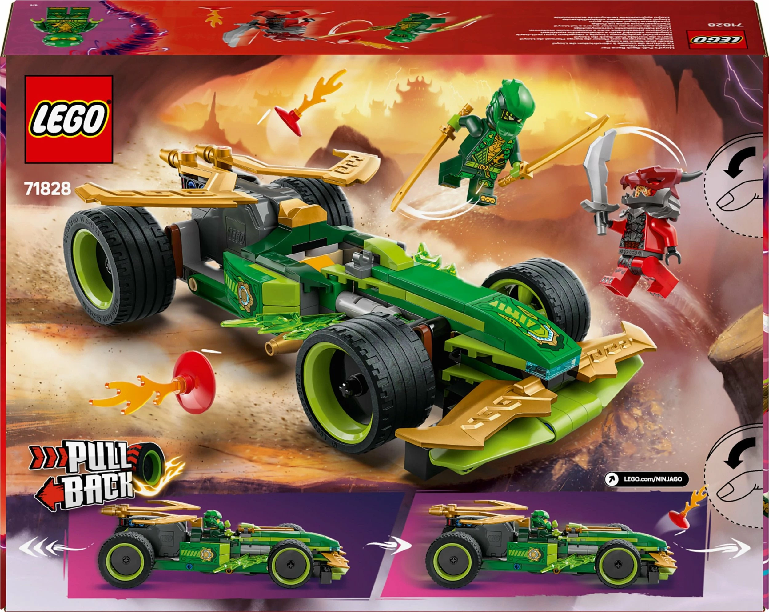 Set LEGO NINJAGO Lloyd's Pull-Back Race Car 71828, 181 copë, pull-back, jeshile/artë