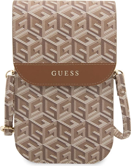 Çantë për celular Guess G Cube Stripe, eco lëkurë, kafe