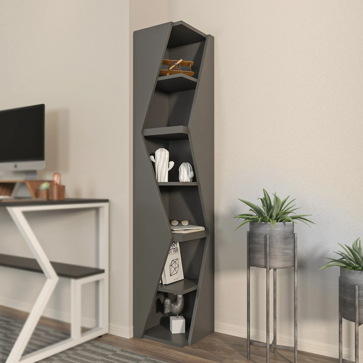 Raft librash Skye Decor, ngjyrë antracit, Arrow