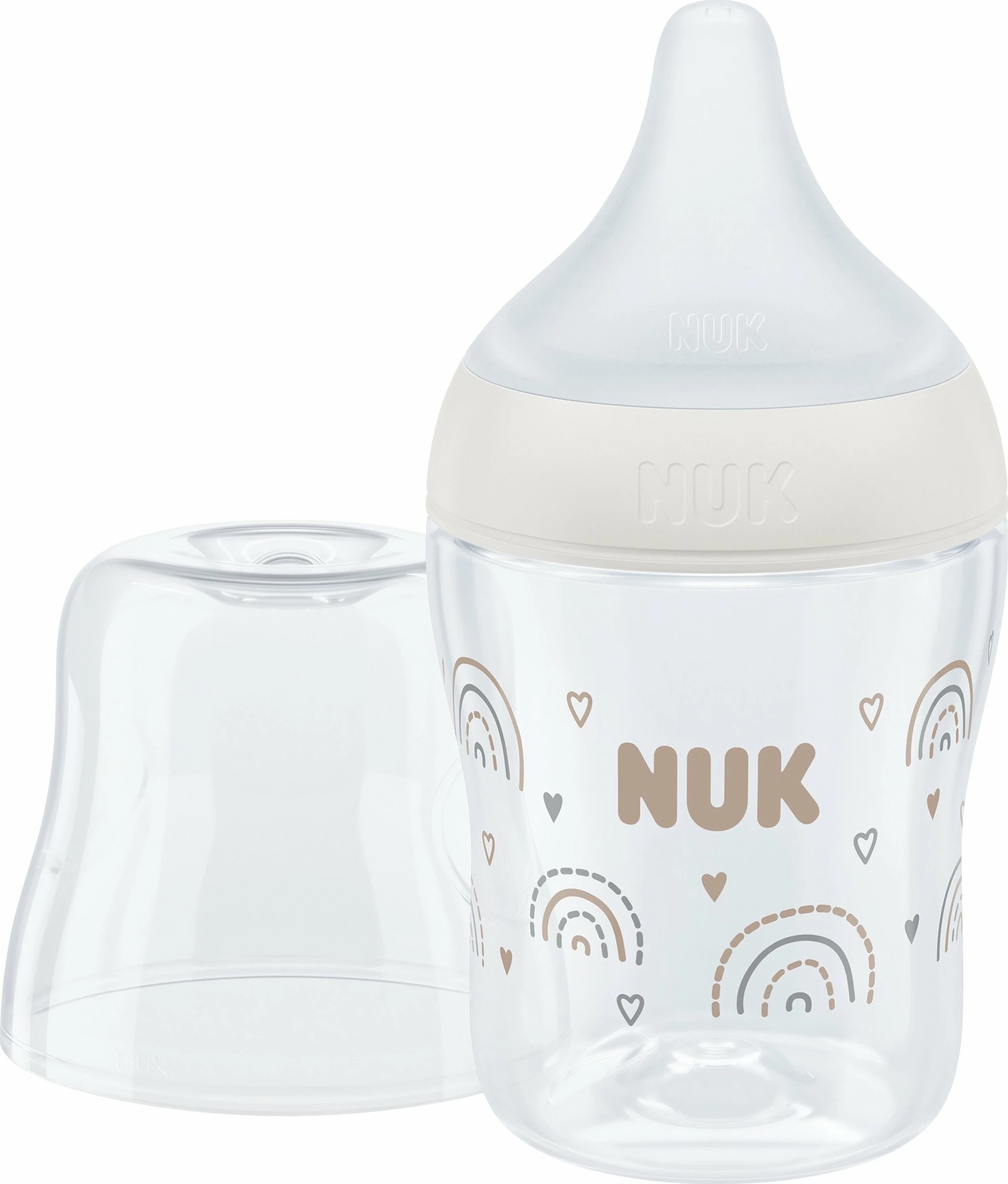 Biberon NUK Perfect Match 10743092 150 ml me biberon silikoni, indikator temperature, anti-kolik, transparent/bezhë, 1 copë