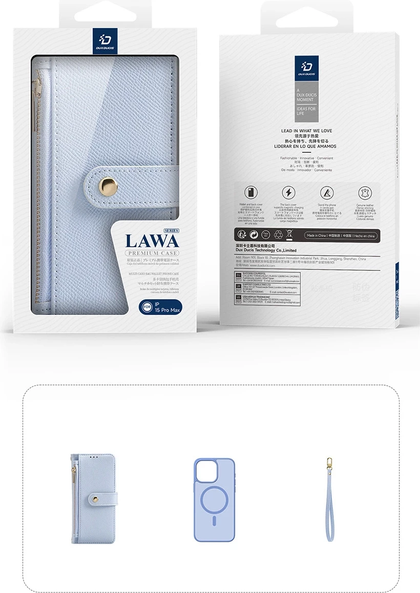 Mbështjellës Dux Ducis Lawa për iPhone 15 Pro Max, lëkurë, kaltër