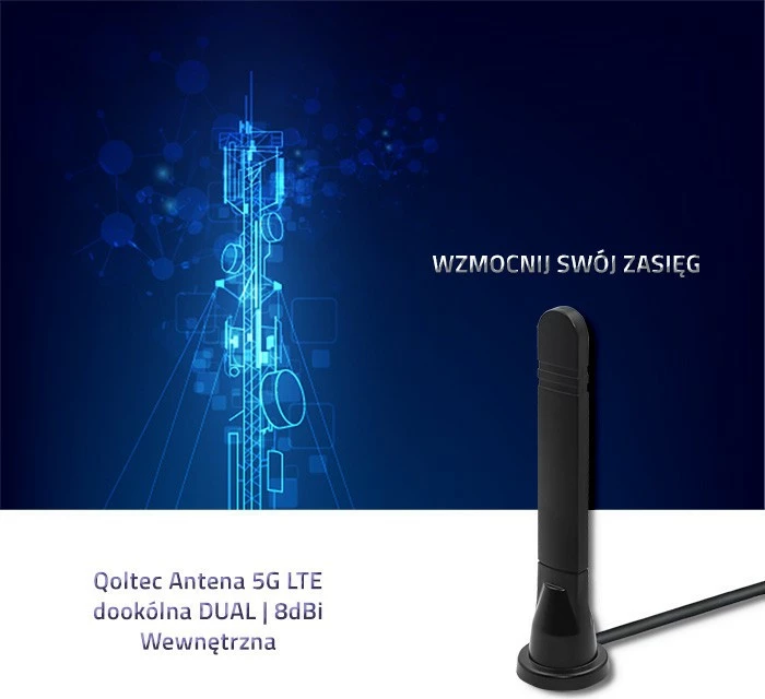 Antenë 5G LTE për brenda, Qoltec 57033, 8 dBi, SMA, e zezë
