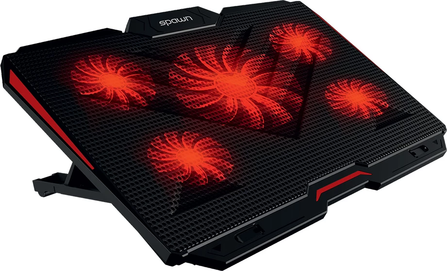 Stendë ftohëse për laptop Spawn Perun, deri 17", 5 ventilatorë, LED i kuq