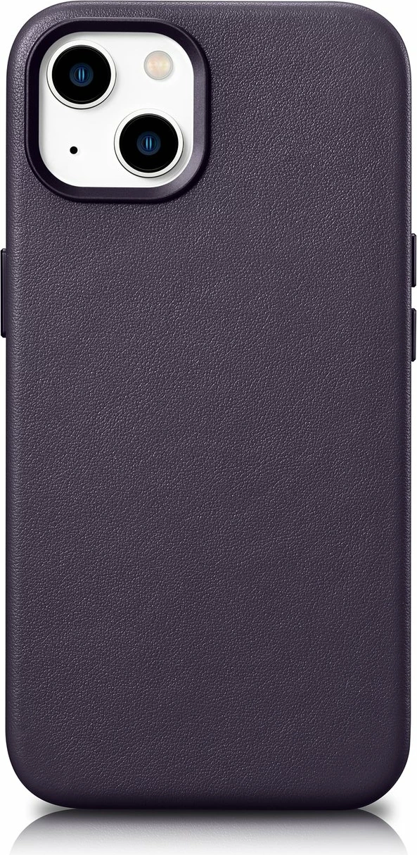 Mbështjellës iCarer për iPhone 14 Plus, lëkurë natyrale, MagSafe, Vjollcë e errët