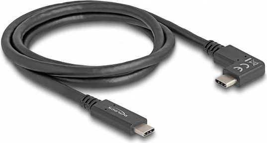 Kabllo USB-C DeLOCK USB-C në USB-C, 1 m, 10 Gbps, PD 60W, 4K 60Hz, konektor këndor, e zezë