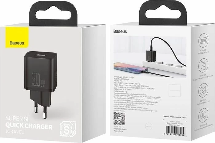 Karikues rrjeti Baseus Super Si CCCJG30CE 30W USB-C 3A, i zi