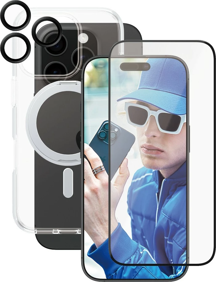 Mbështjellës PanzerGlass CARE Feature 3-in-1 Ceramic për iPhone 16 Pro, transparent