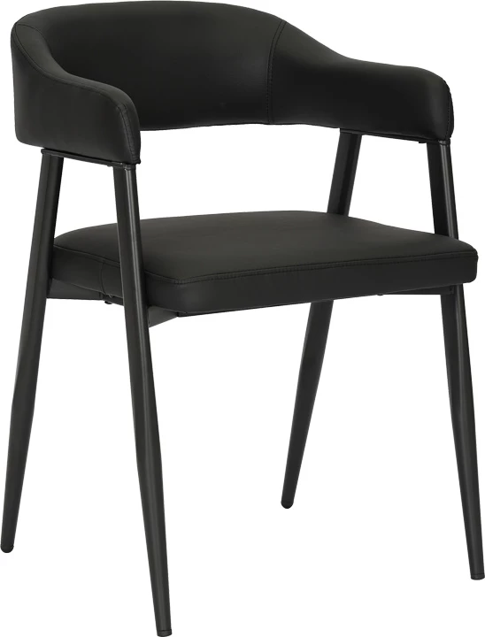 Fotel Sezan, lëkurë PU e zezë, këmbë metalike, 56x55x78cm