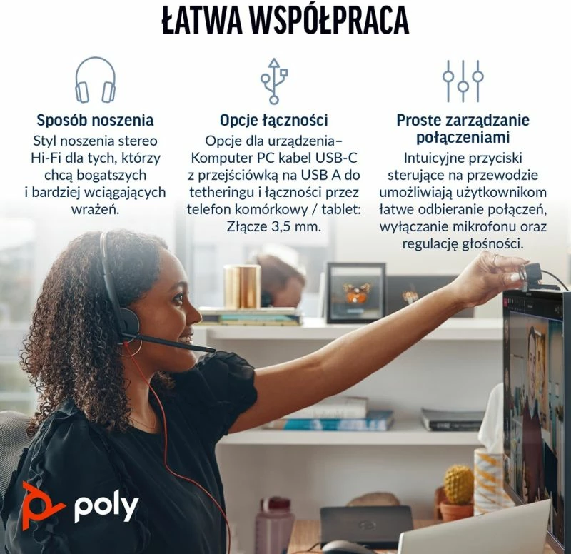 Kufje stereo Yakimasport Blackwire 3225 USB-C me mikrofon, të zeza