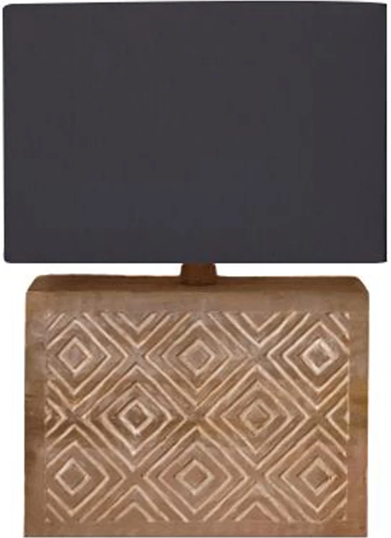 Llambë tavoline Oliva Natural/Dione, dru kafe, material tekstili i zi, 28x10x42cm