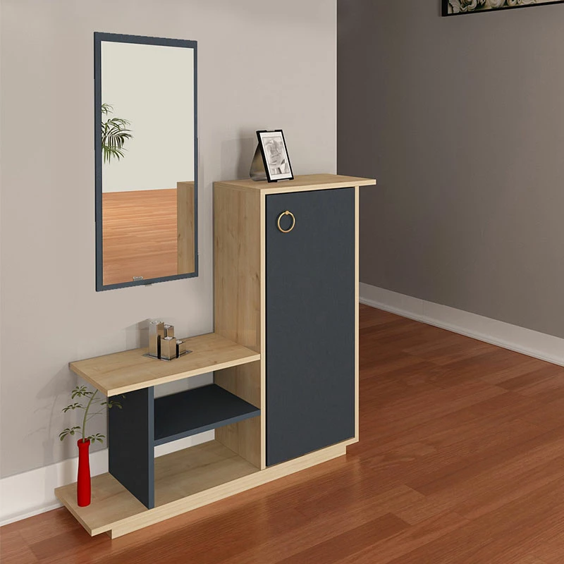 Mobilje hyrëse me pasqyrë Ceel, ngjyrë natyrale-karbon, 80x29.5x90cm