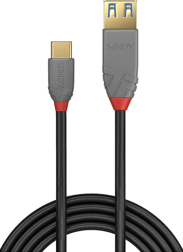 Kabllo adapter USB-C në USB-A LINDY Anthra Line, USB 3.2 Gen 2, 10Gbps, 0.15m, zi