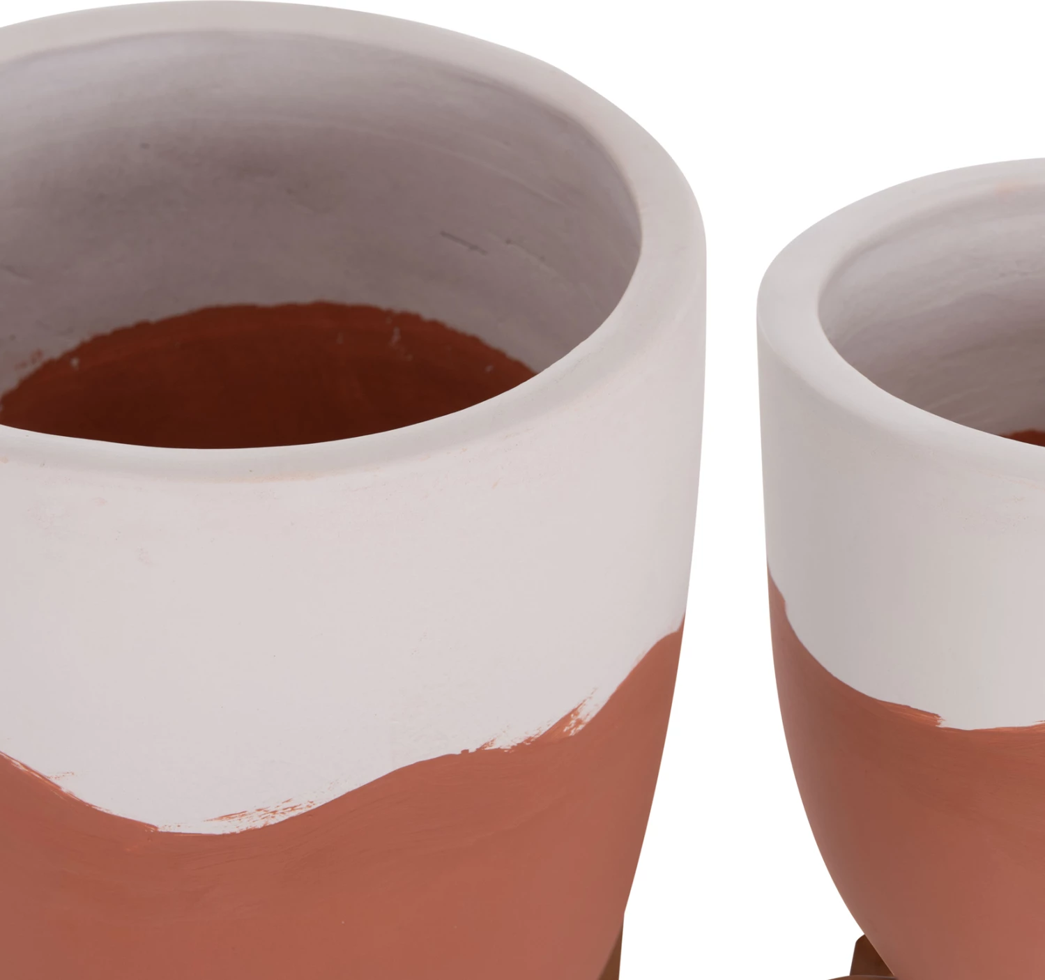 Set dy vazo për brenda, terrakotë, ngjyrë e bardhë & terrakotë, me bazë druri teak, SEON FH4686.08