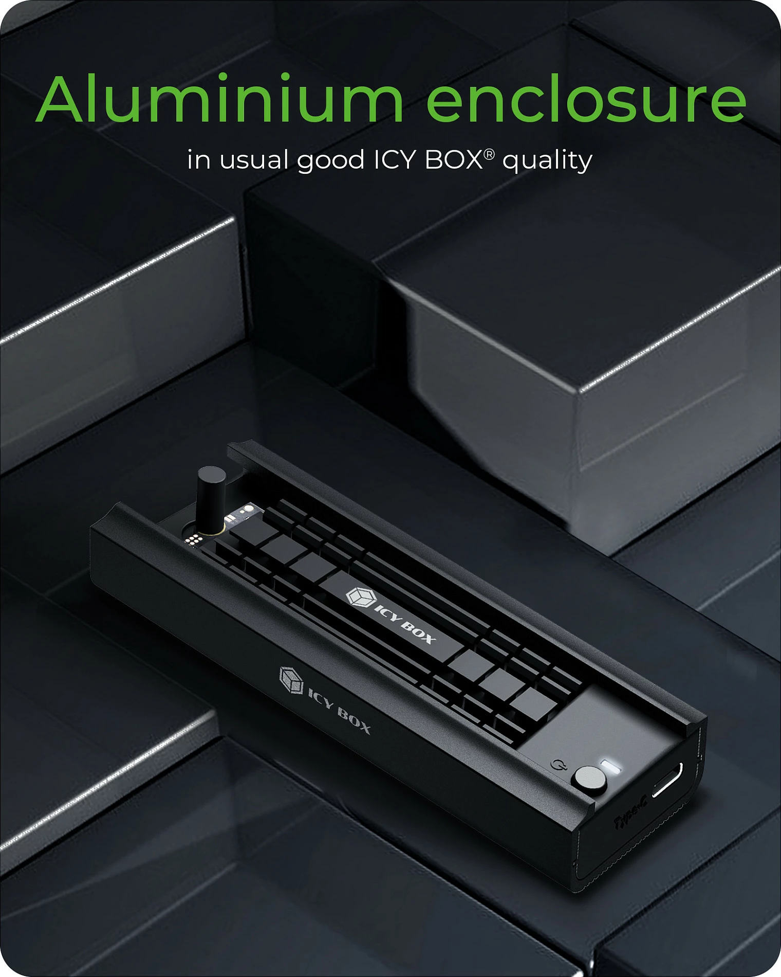 Enclosure për SSD ICY BOX IB-180MC-C31, M.2 NVMe/SATA, USB-C 10 Gbit/s, 2 TB, zi