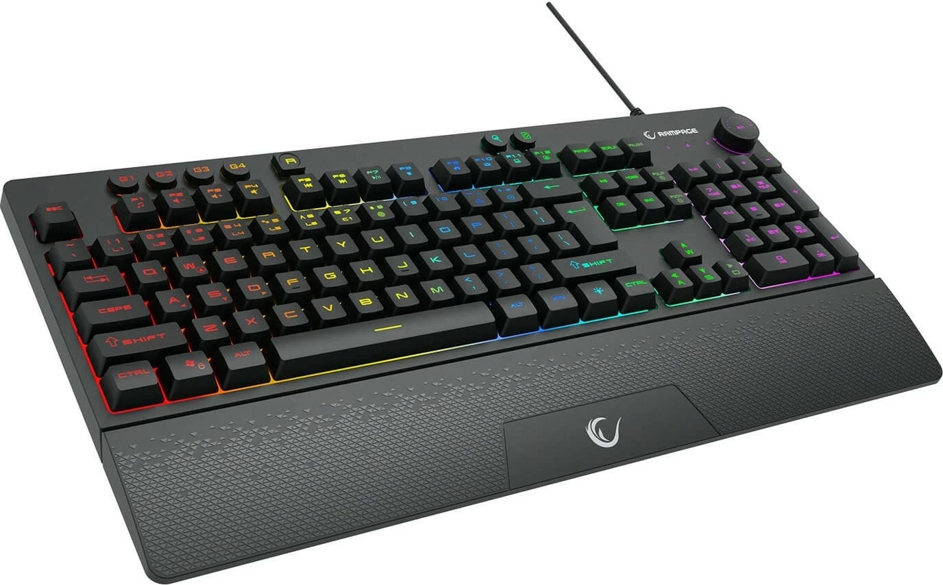 Tastierë gaming Rampage Simula RGB, full-size, me mbështetëse, e zezë