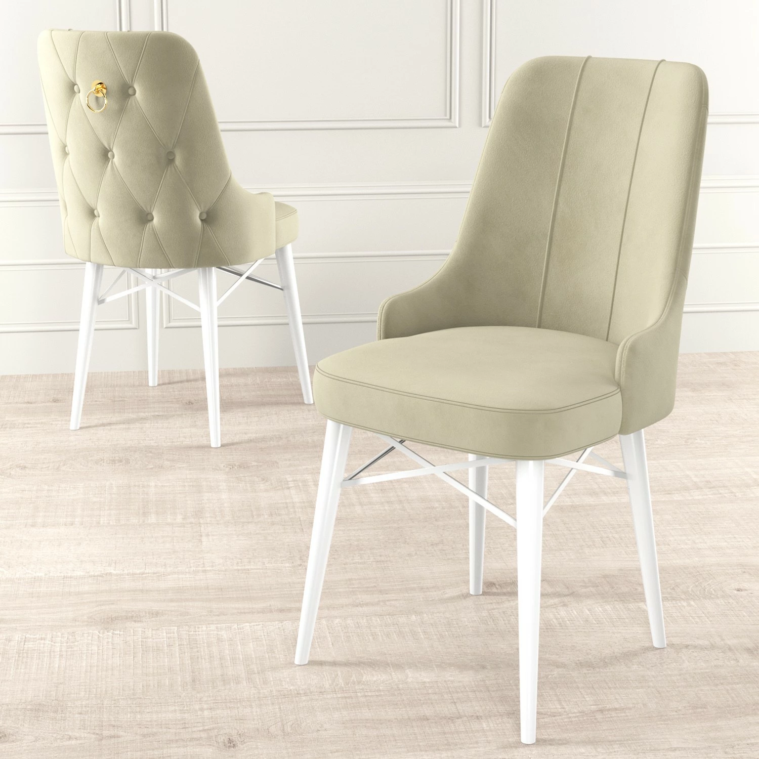 Set karrigesh (4 copë) Hanah Home, Pare, krem dhe e bardhë