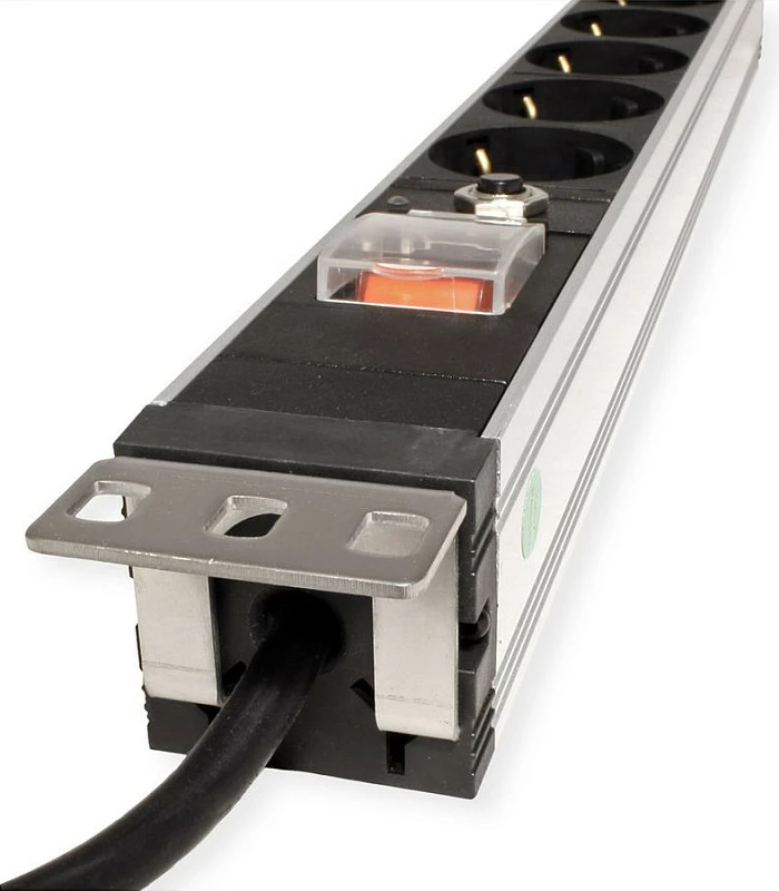 Shirit prizash rack 19" VALUE 7x Schuko, 1U, 3 m, me mbrojtje mbingarkese, alumini/zi