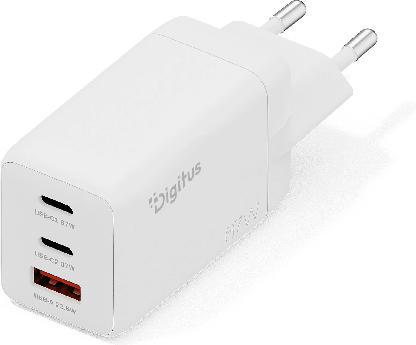 Karikues USB Digitus GaN 67W, 2x USB-C, 1x USB-A, i bardhë