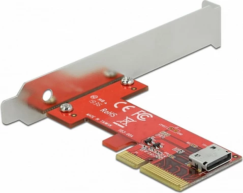 Kartë zgjerimi PCIe DeLOCK PCI Express x4 në OCuLink SFF-8612, PCIe 4.0, 64 Gbit/s, low profile, e kuqe