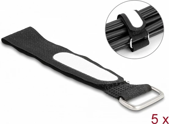 Lidhëse kabllosh me velcro DeLOCK 203x20mm, 5 copë, me etiketë, zezë