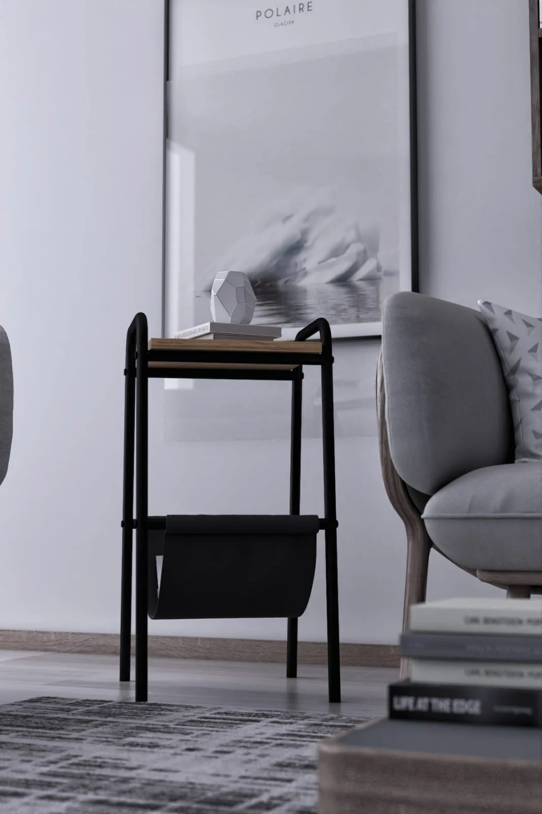 Tavolinë anësore Hanah Home, Gazy Square, ngjyrë e zezë dhe Atlantic Pine