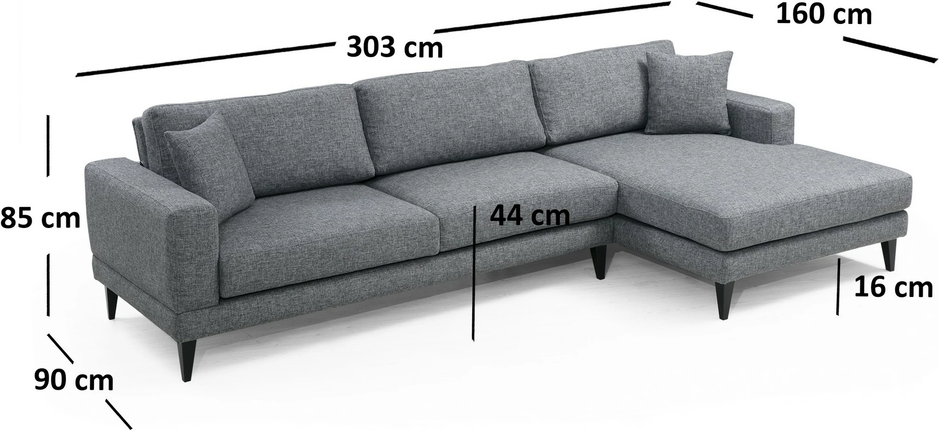 Kënd-sofë krevati Atelier del Sofa, kënd nordik djathtas (L3+Chl), ngjyrë gri e errët