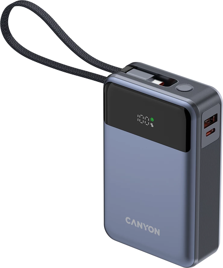 Power bank CANYON OnPower 600 20000 mAh PD 65W me kabllo Type-C të integrume, gri e errët