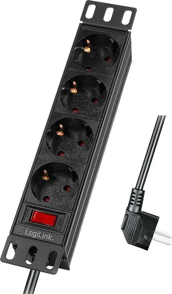 Zgjatues rryme LogiLink 4 prizash me Switch, 10" (1U), kabllo 2m, i zi