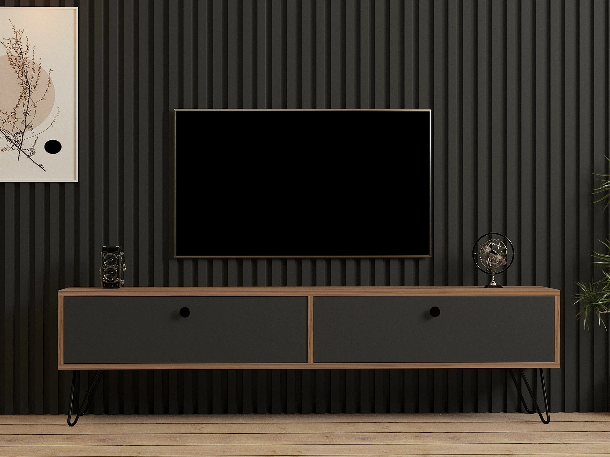 Komodë TV Hanah Home, anësore, ngjyrë Atlantic Pine dhe e zezë