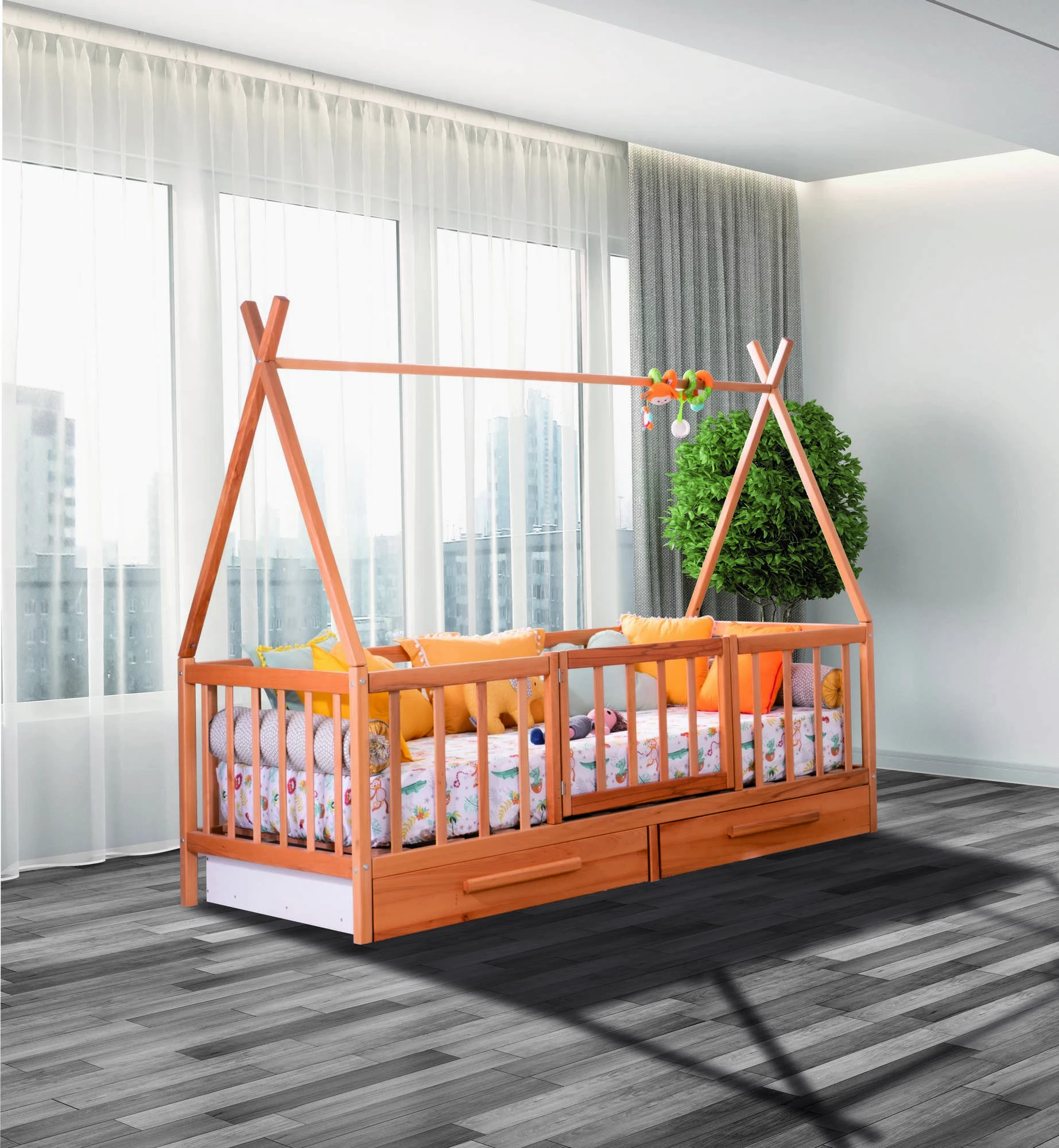 Krevat shtëpizë për fëmijë, ngjyrë natyrale, Skye Decor, Woody