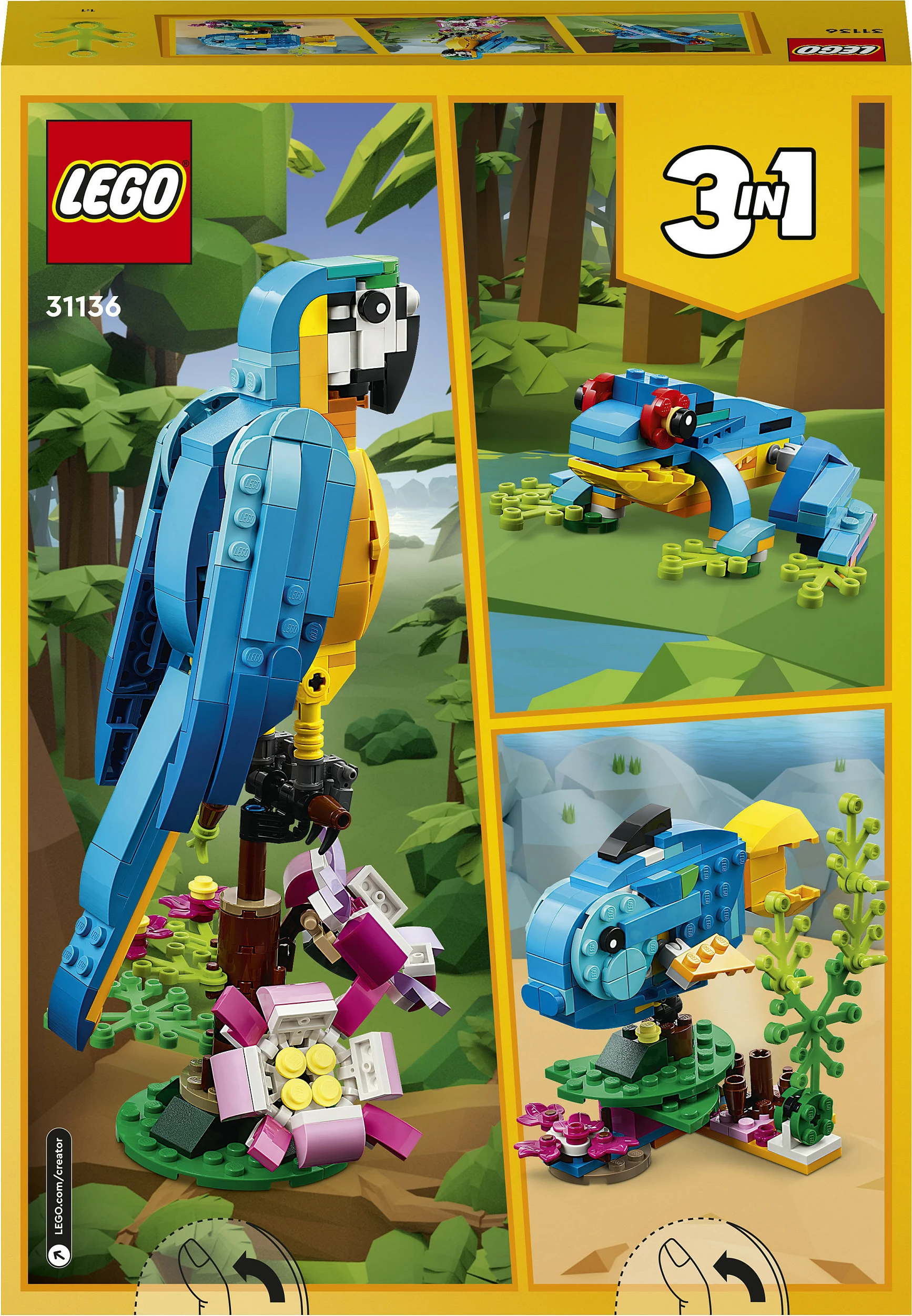 Set ndërtimi LEGO Creator 3-in-1 Papagalli Ekzotik, 253 pjesë, shumëngjyrësh