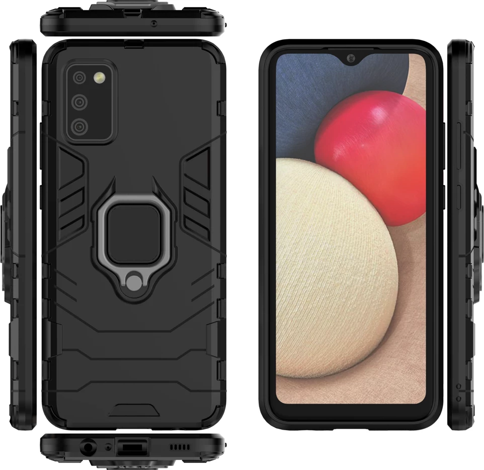 Mbështjellës Hurtel Ring Armor për Samsung Galaxy A03s, me dorezë magnetike, i zi